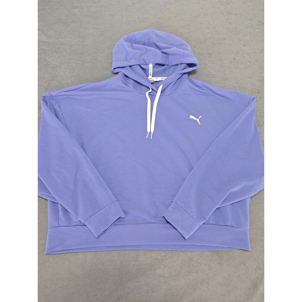 Puma Womens XL Purple Cropped Hoodie Oversized Pullover Logo Sweatshirt